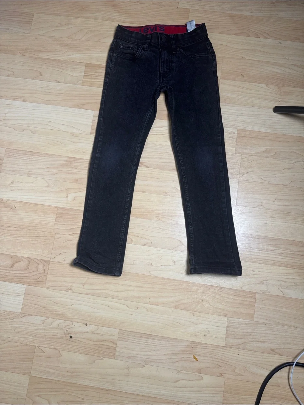 Levi's boy’s Black Slim Straight Jeans with Red Waistband Detail